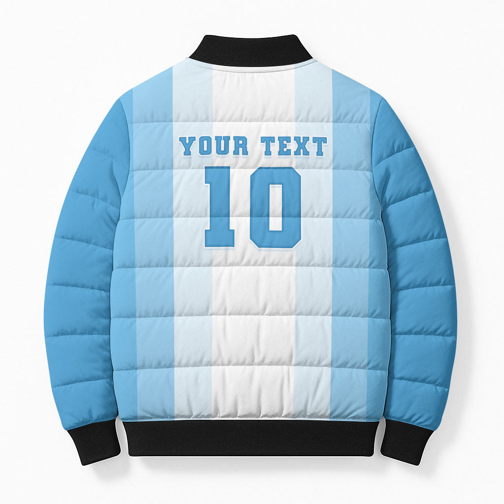 Custom Argentina Football GOAT 10 Bomber Puffer Jacket Worldwide Legend
