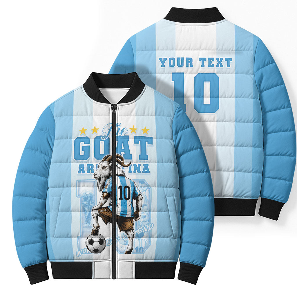 Custom Argentina Football GOAT 10 Bomber Puffer Jacket Worldwide Legend
