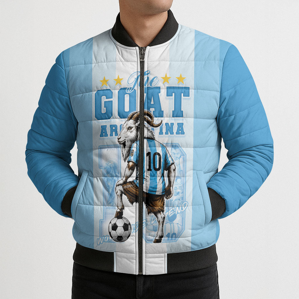 Custom Argentina Football GOAT 10 Bomber Puffer Jacket Worldwide Legend