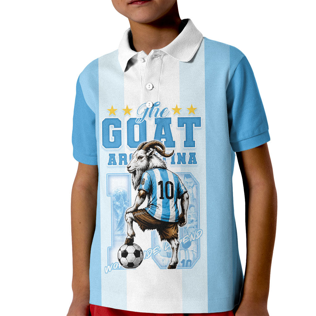 Custom Argentina Football GOAT 10 Kid Polo Shirt Worldwide Legend