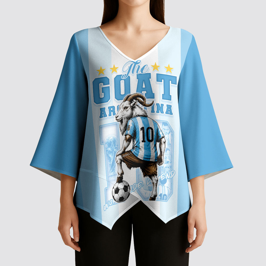 Custom Argentina Football GOAT 10 Kimono Sleeve Blouse Worldwide Legend