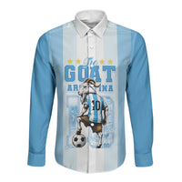 Custom Argentina Football GOAT 10 Long Sleeve Button Shirt Worldwide Legend