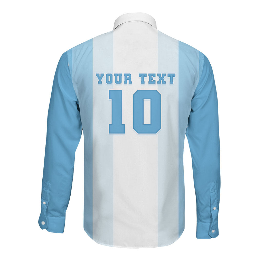 Custom Argentina Football GOAT 10 Long Sleeve Button Shirt Worldwide Legend
