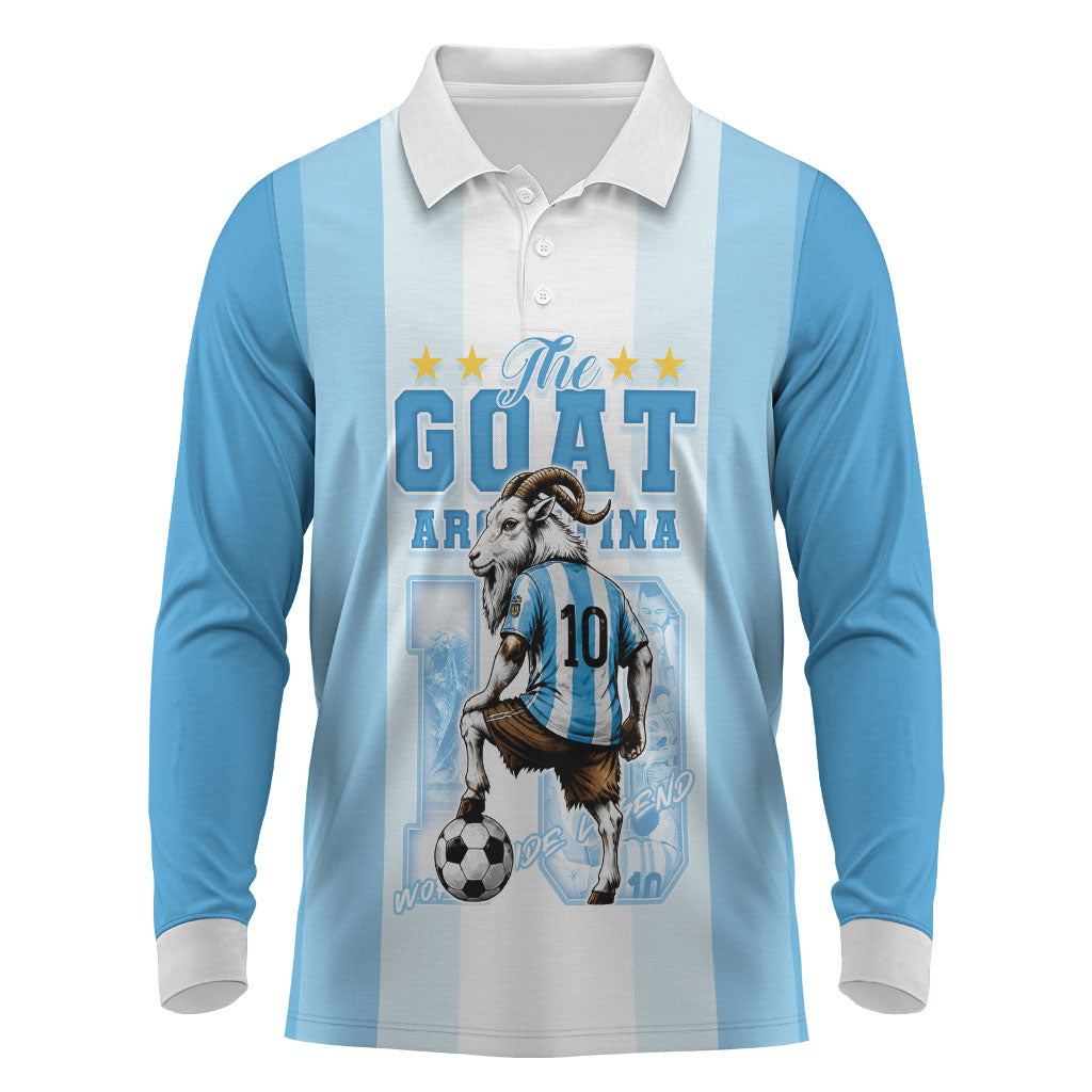 Custom Argentina Football GOAT 10 Long Sleeve Polo Shirt Worldwide Legend