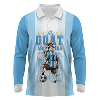 Custom Argentina Football GOAT 10 Long Sleeve Polo Shirt Worldwide Legend