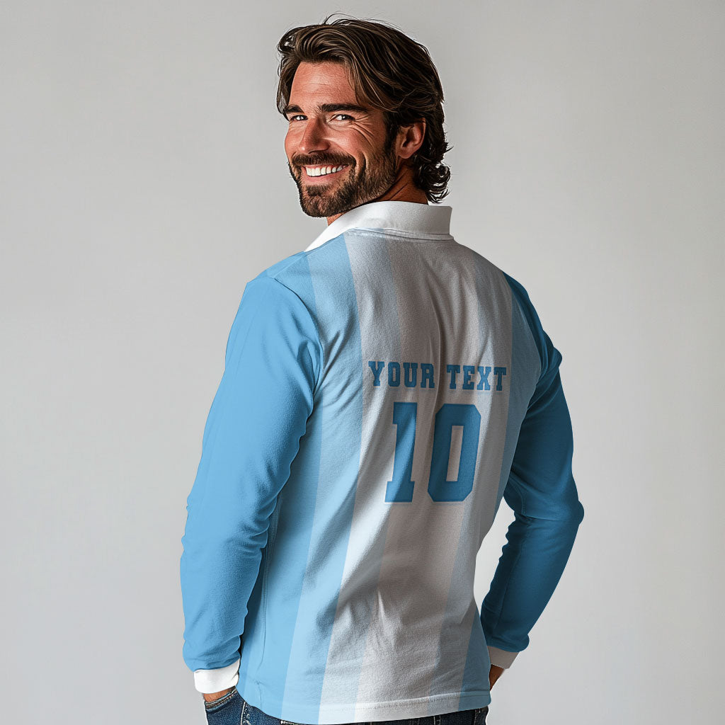 Custom Argentina Football GOAT 10 Long Sleeve Polo Shirt Worldwide Legend
