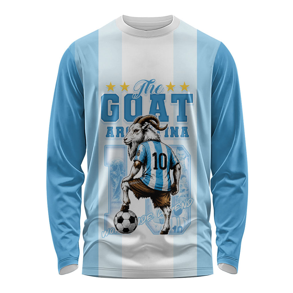 Custom Argentina Football GOAT 10 Long Sleeve Shirt Worldwide Legend