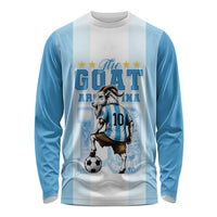 Custom Argentina Football GOAT 10 Long Sleeve Shirt Worldwide Legend