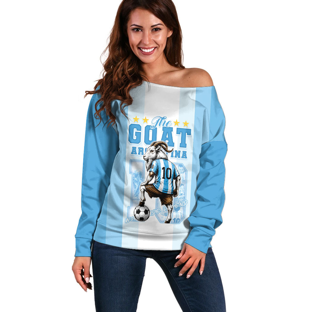 Custom Argentina Football GOAT 10 Off Shoulder Sweater Worldwide Legend