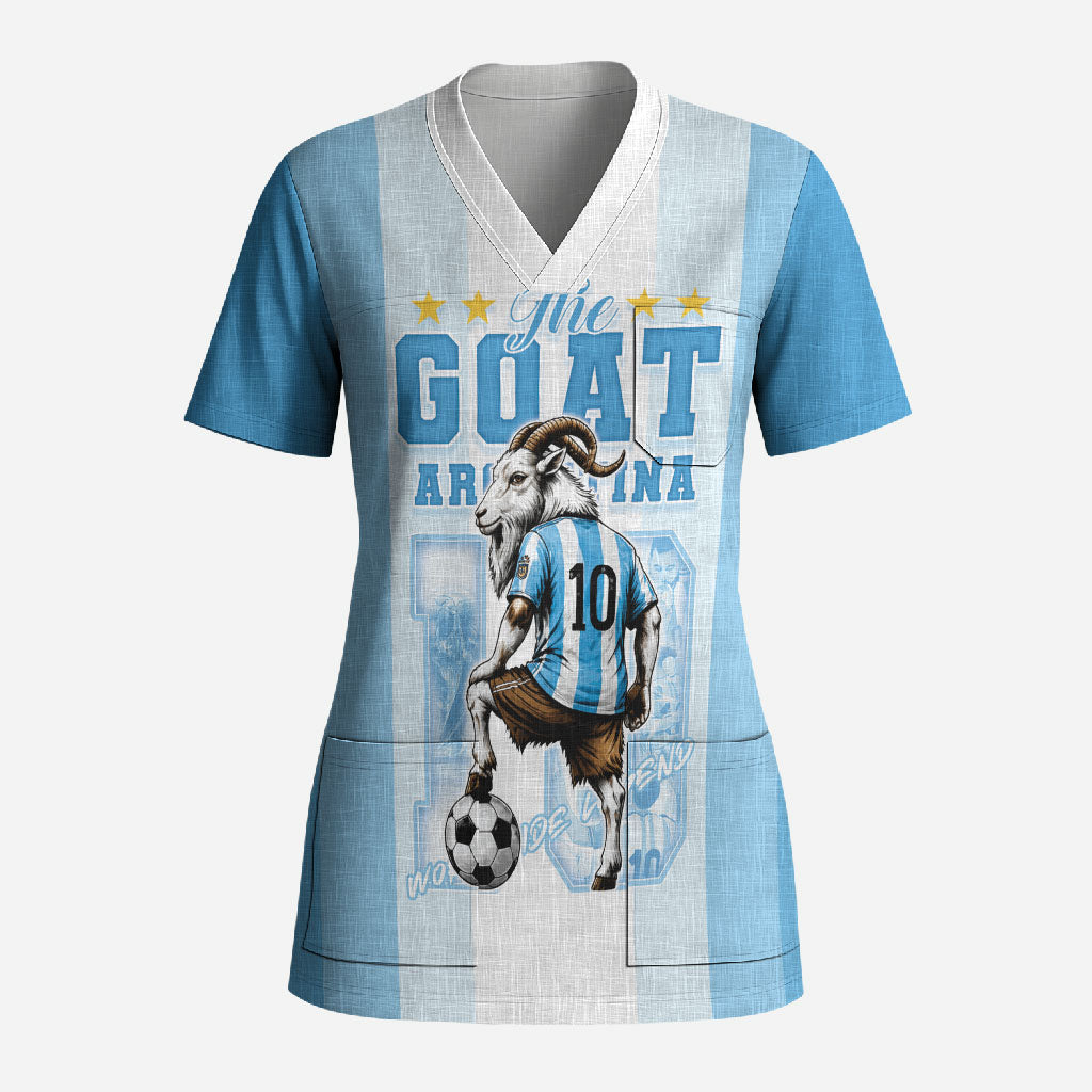 Custom Argentina Football GOAT 10 Scrub Top Worldwide Legend