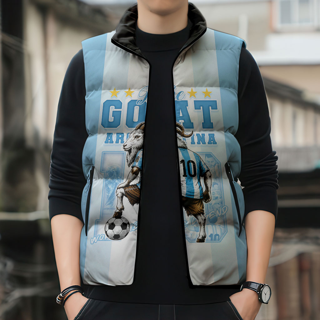 Custom Argentina Football GOAT 10 Sleeveless Puffer Jacket Worldwide Legend