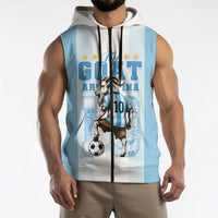 Custom Argentina Football GOAT 10 Sleeveless Zip Hoodie Worldwide Legend