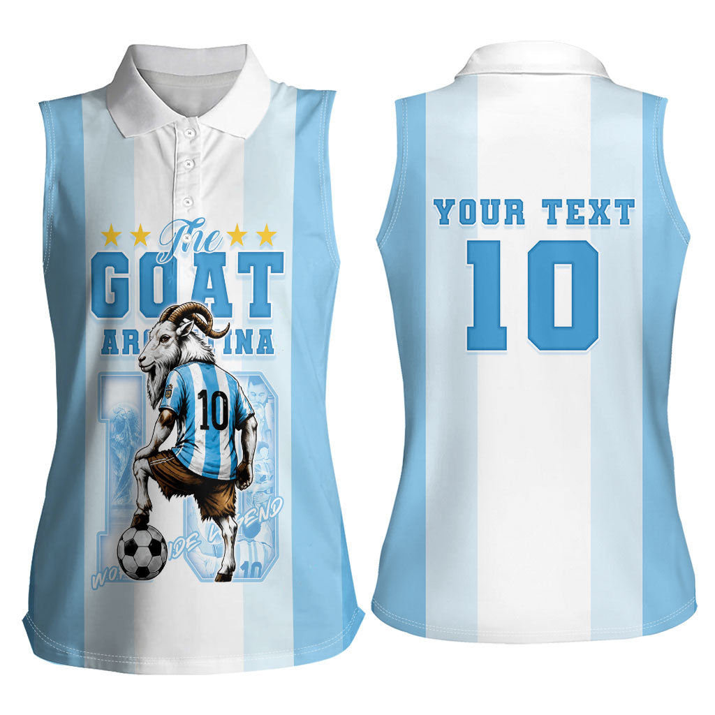 Custom Argentina Football GOAT 10 Women Sleeveless Polo Shirt Worldwide Legend