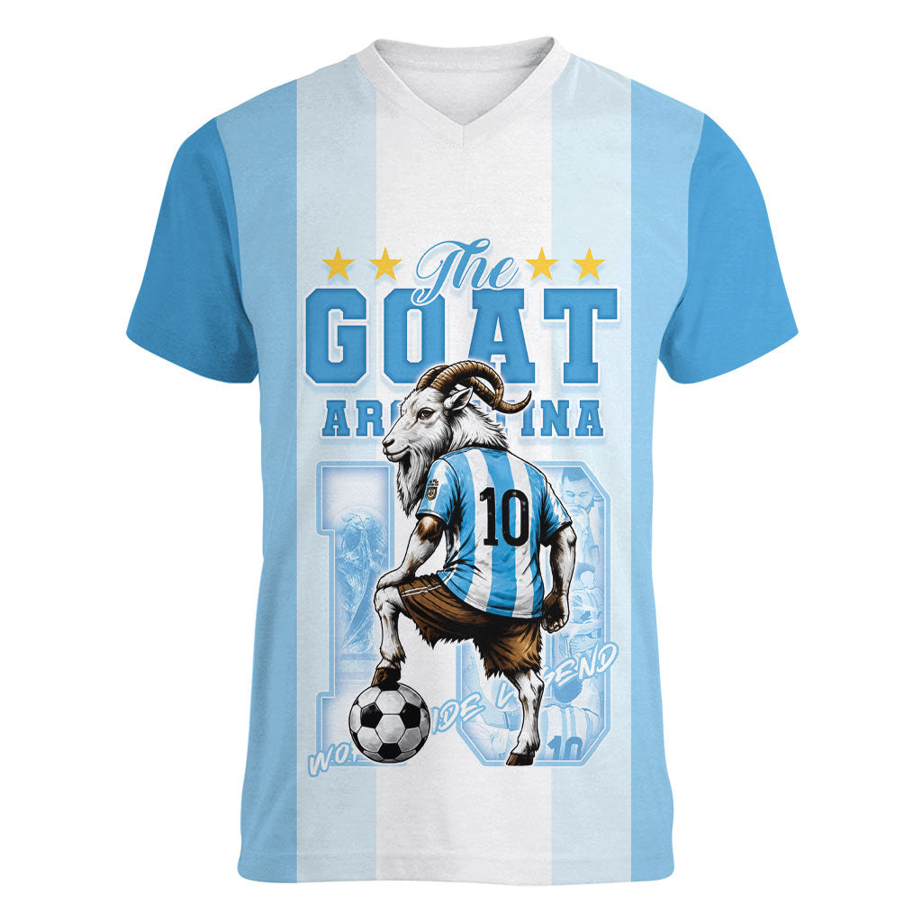 Custom Argentina Football GOAT 10 Women V-Neck T-Shirt Worldwide Legend
