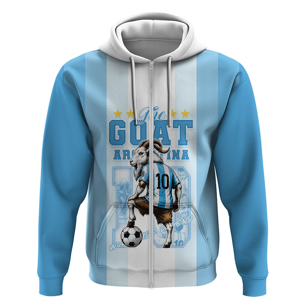 Custom Argentina Football GOAT 10 Zip Hoodie Worldwide Legend