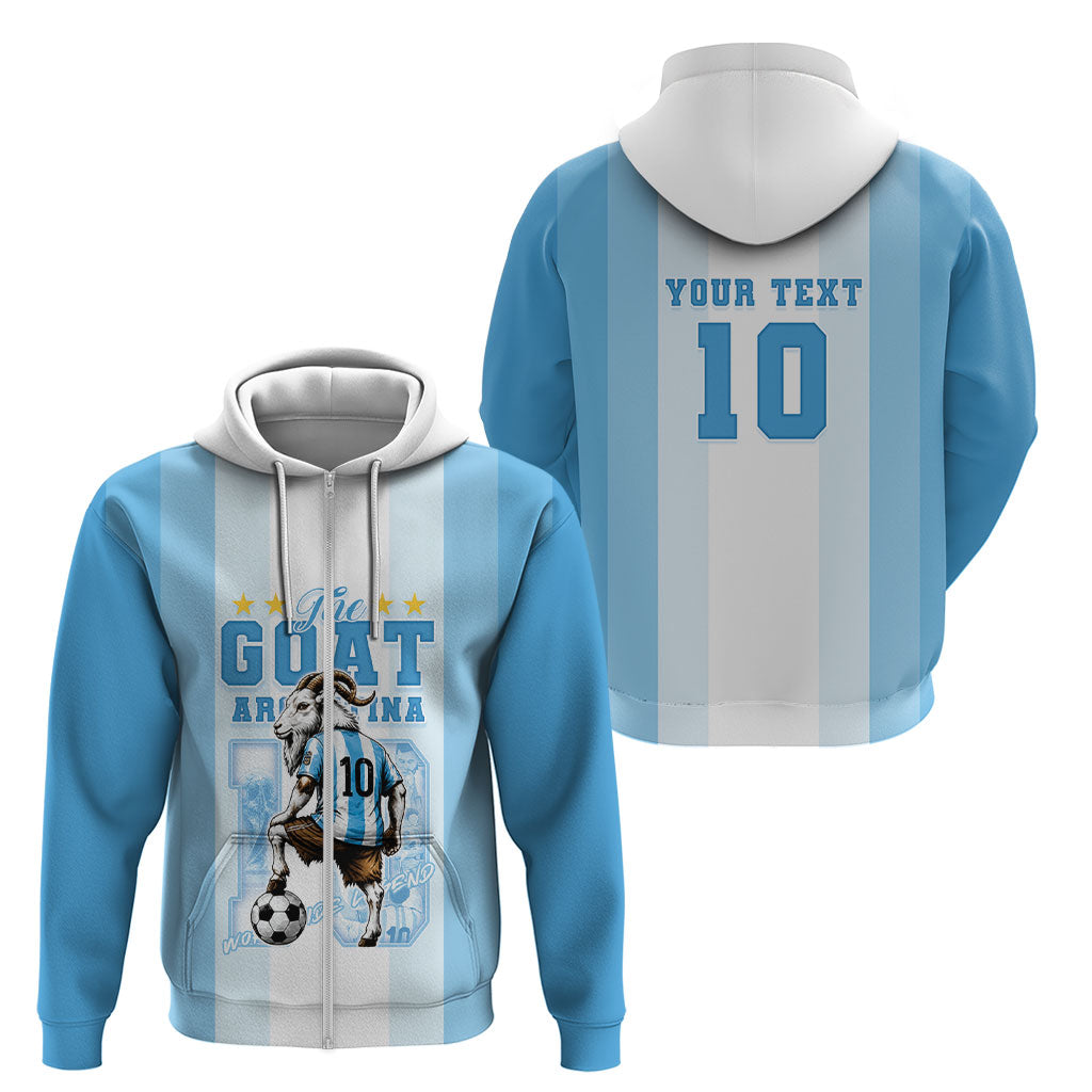 Custom Argentina Football GOAT 10 Zip Hoodie Worldwide Legend