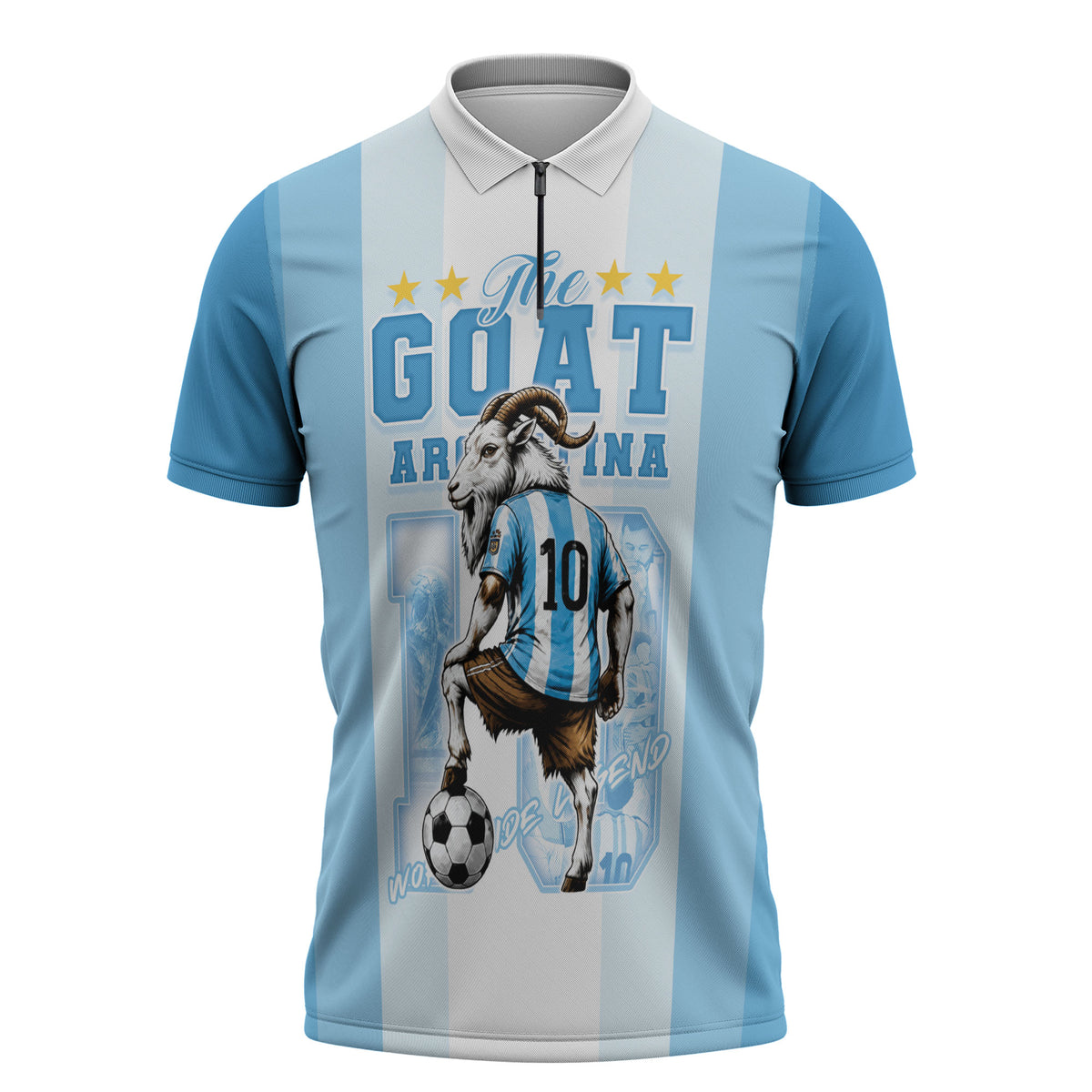 Custom Argentina Football GOAT 10 Zipper Polo Shirt Worldwide Legend