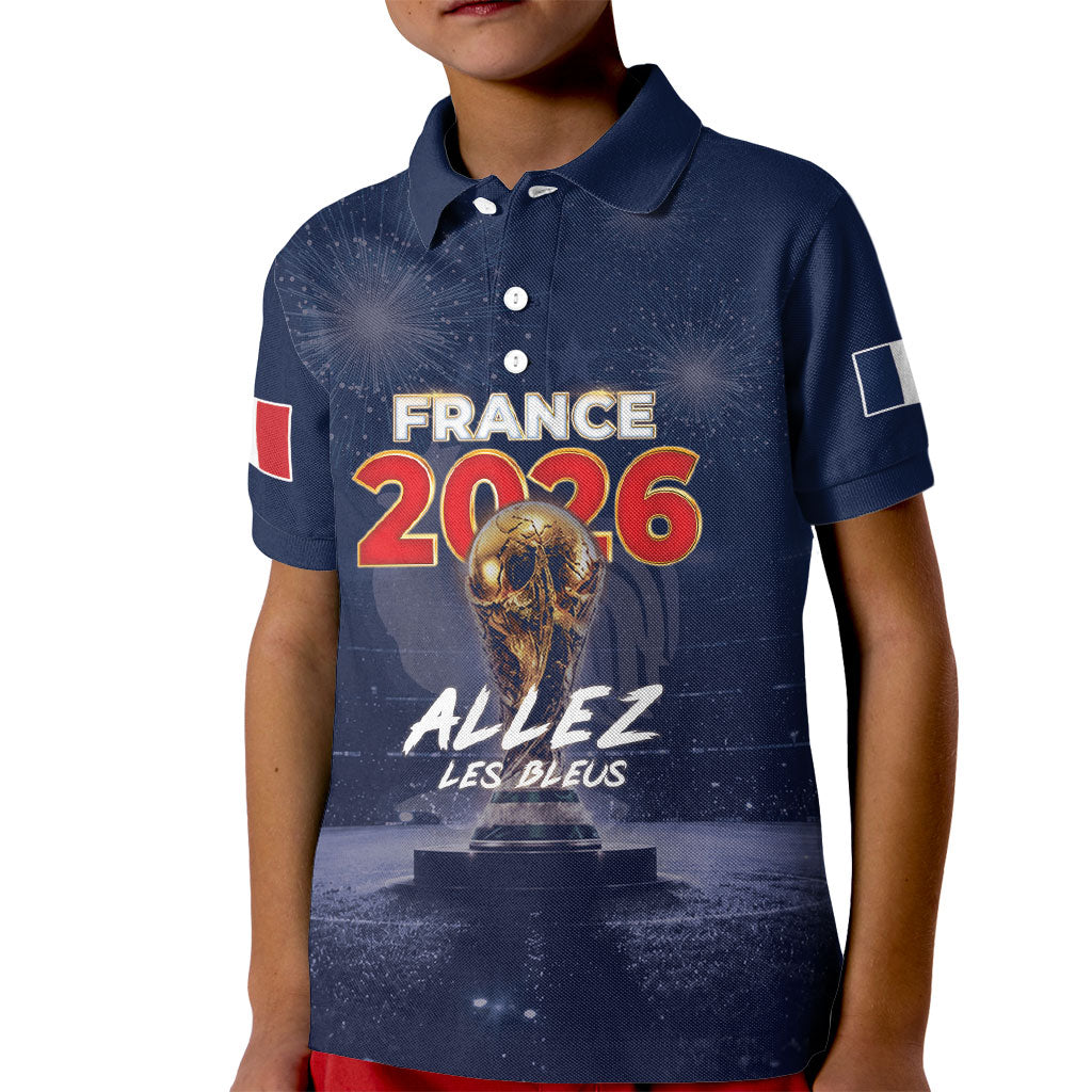 Custom World Football 2026 France Kid Polo Shirt Allez Les Bleus