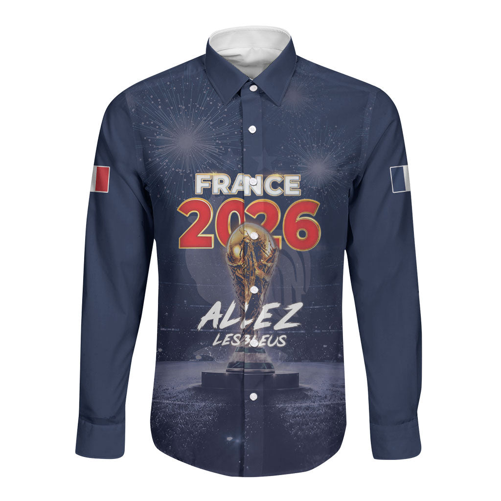 Custom World Football 2026 France Long Sleeve Button Shirt Allez Les Bleus