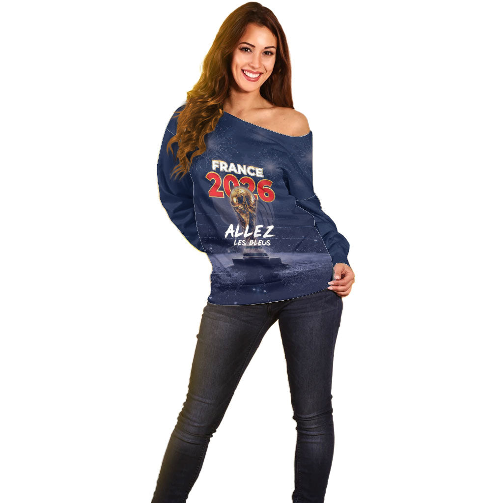 Custom World Football 2026 France Off Shoulder Sweater Allez Les Bleus