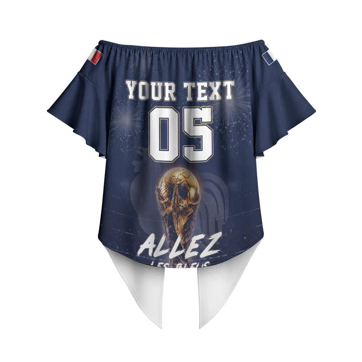 Custom World Football 2026 France Off Shoulder Wrap Waist Top Allez Les Bleus