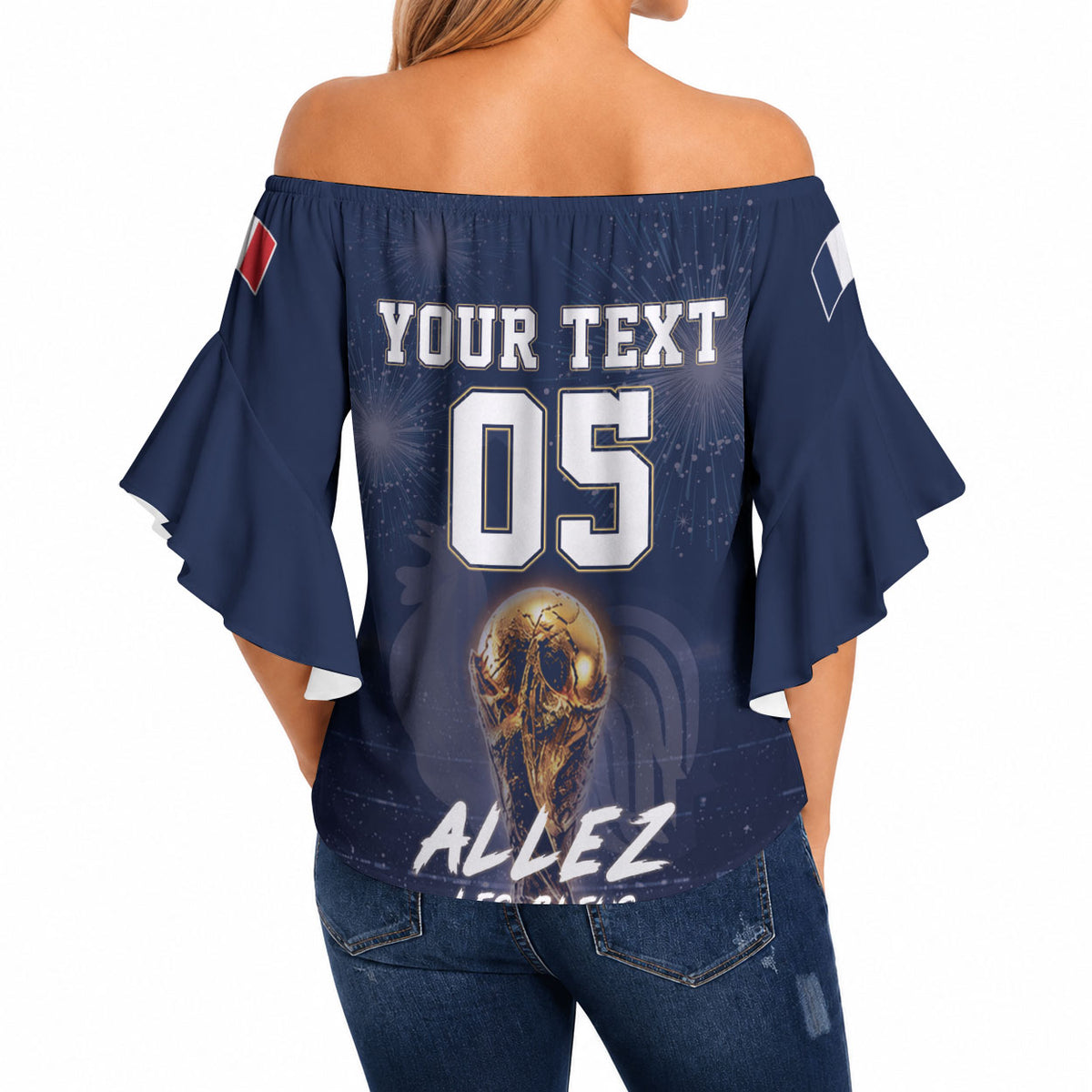 Custom World Football 2026 France Off Shoulder Wrap Waist Top Allez Les Bleus