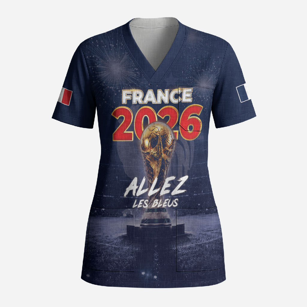 Custom World Football 2026 France Scrub Top Allez Les Bleus