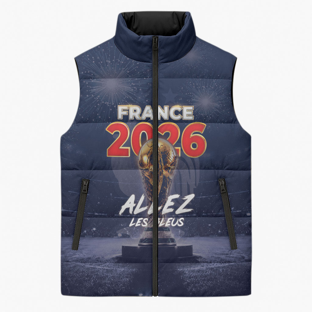 Custom World Football 2026 France Sleeveless Puffer Jacket Allez Les Bleus