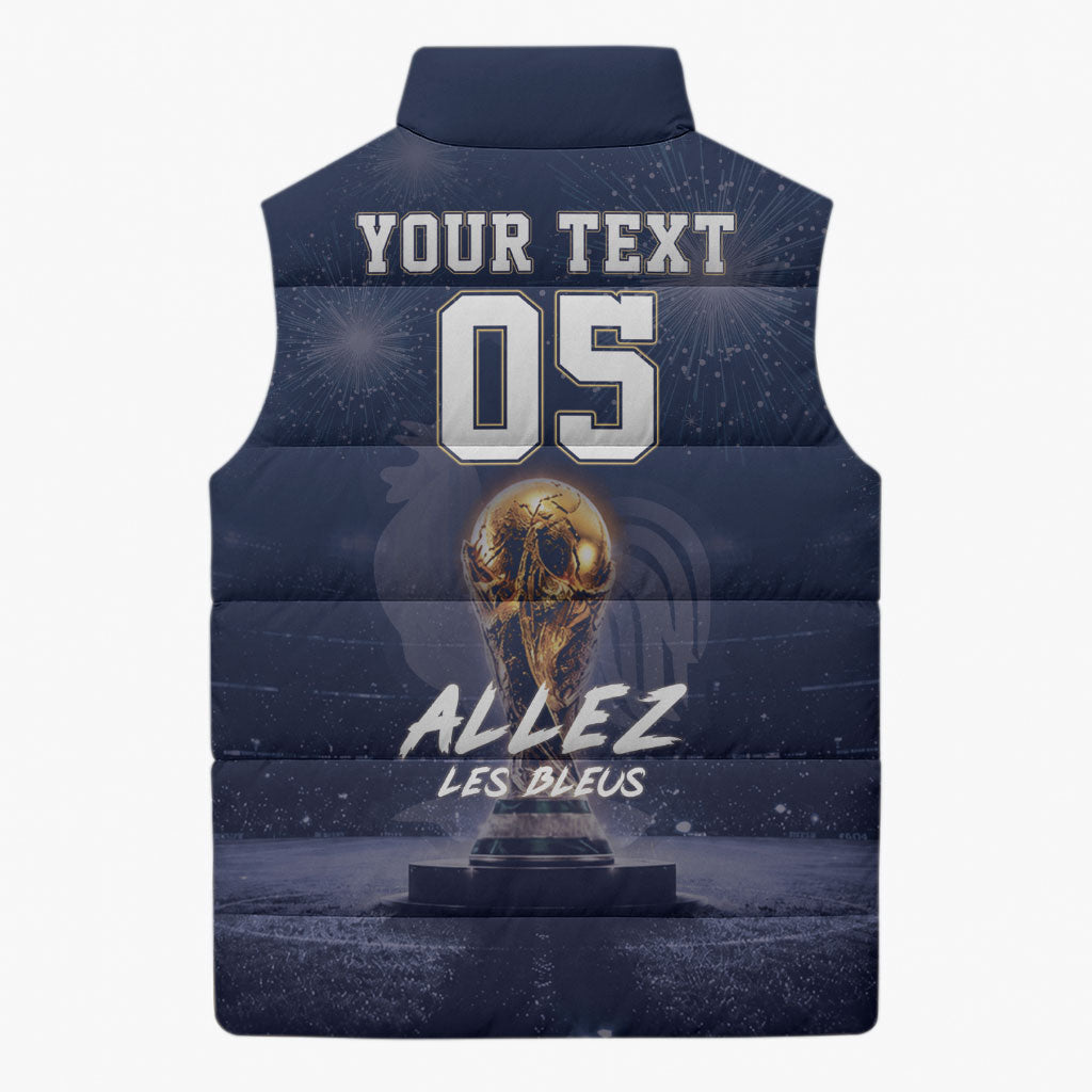 Custom World Football 2026 France Sleeveless Puffer Jacket Allez Les Bleus
