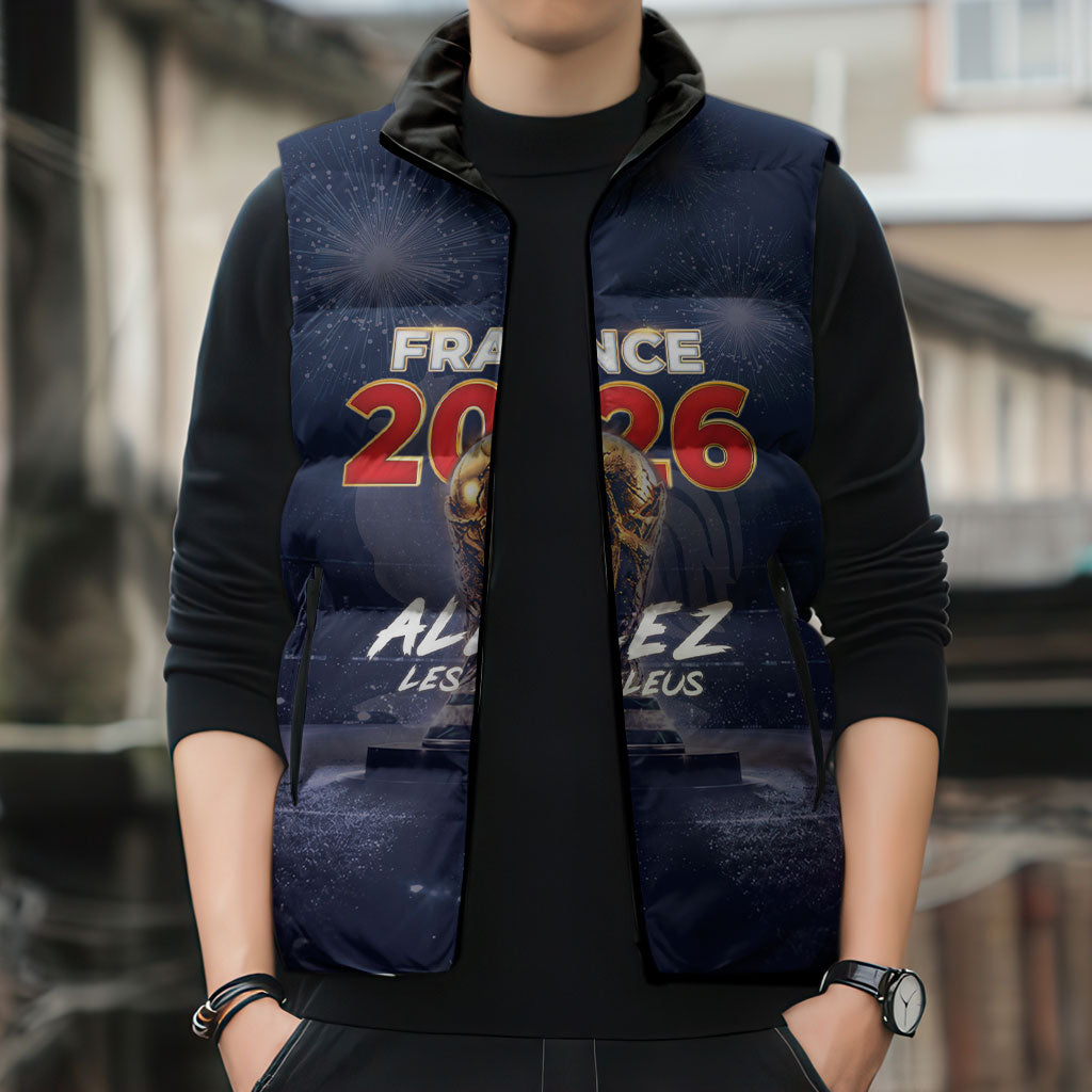 Custom World Football 2026 France Sleeveless Puffer Jacket Allez Les Bleus