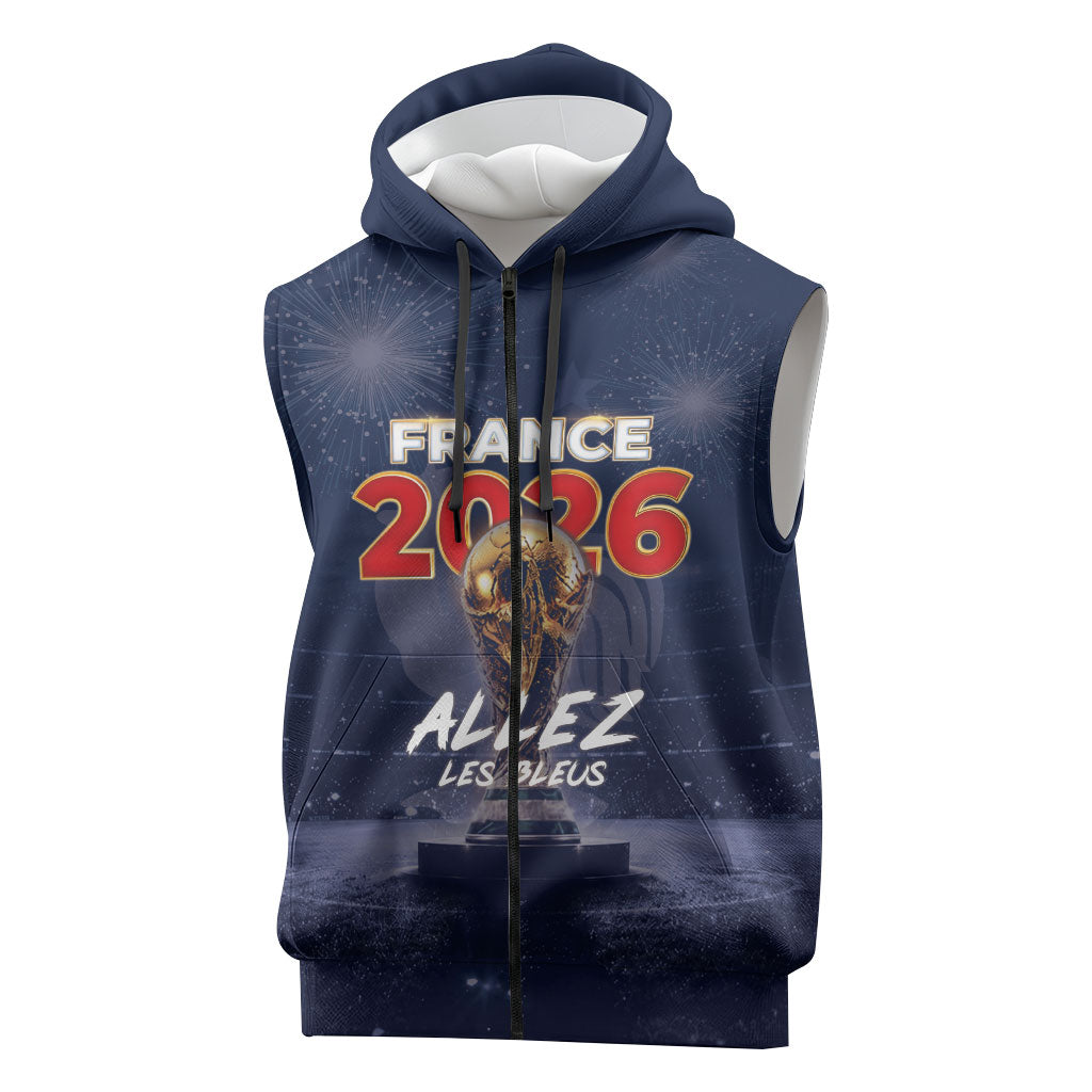 Custom World Football 2026 France Sleeveless Zip Hoodie Allez Les Bleus