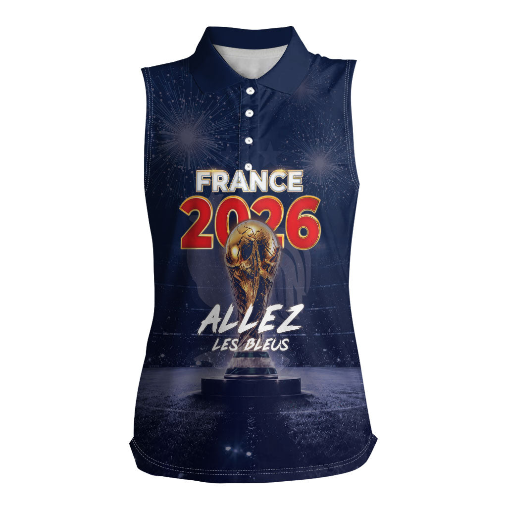 Custom World Football 2026 France Women Sleeveless Polo Shirt Allez Les Bleus