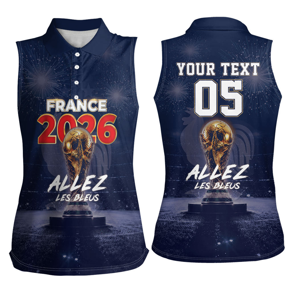 Custom World Football 2026 France Women Sleeveless Polo Shirt Allez Les Bleus