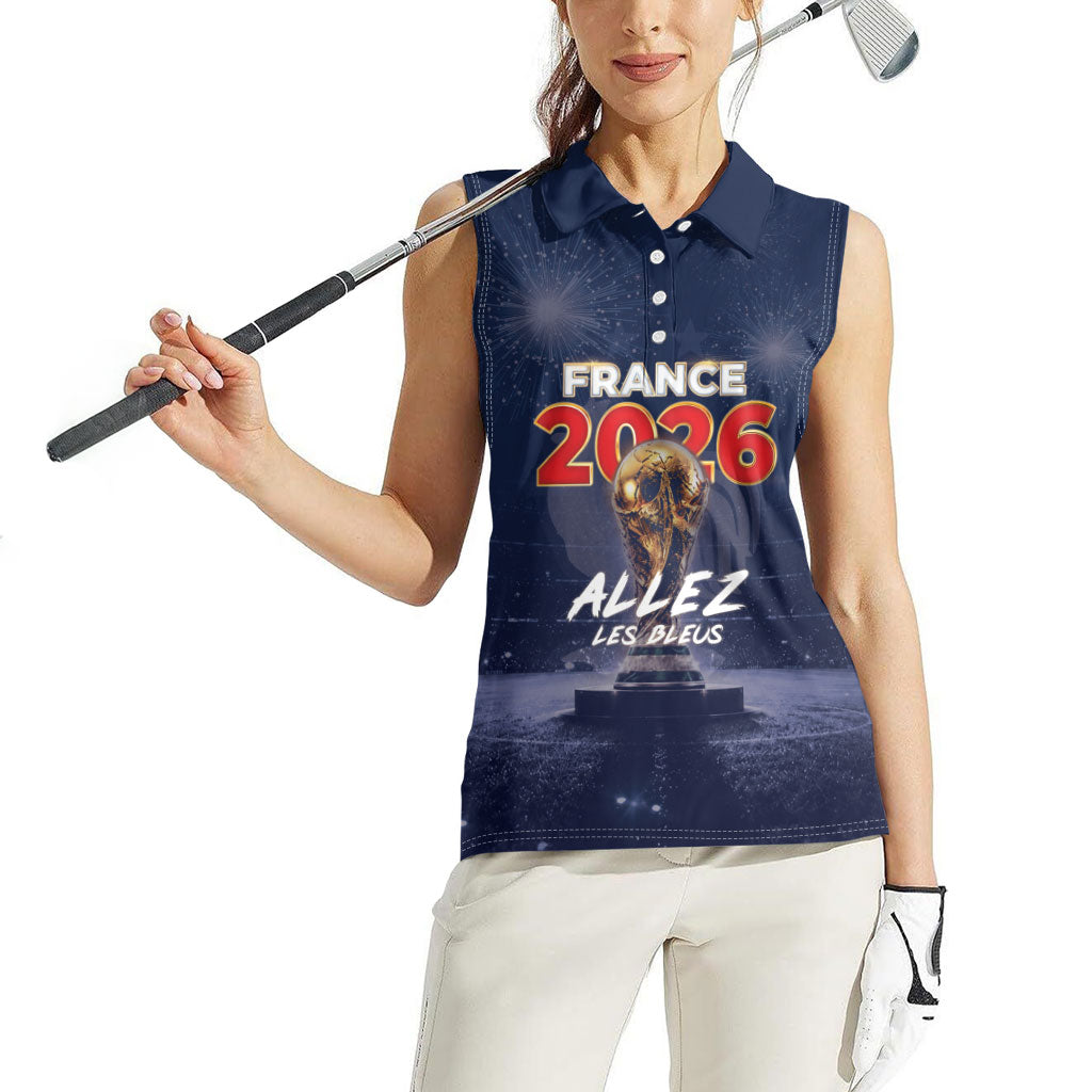 Custom World Football 2026 France Women Sleeveless Polo Shirt Allez Les Bleus