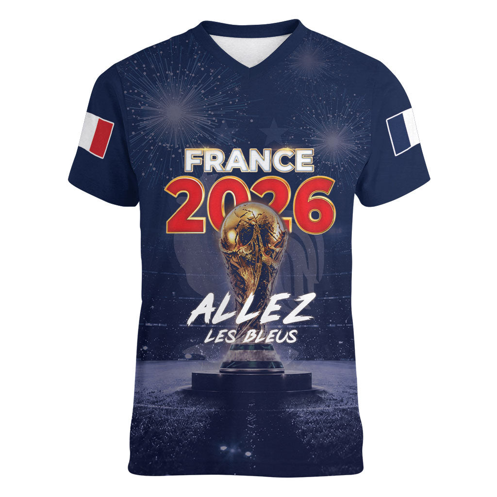 Custom World Football 2026 France Women V-Neck T-Shirt Allez Les Bleus