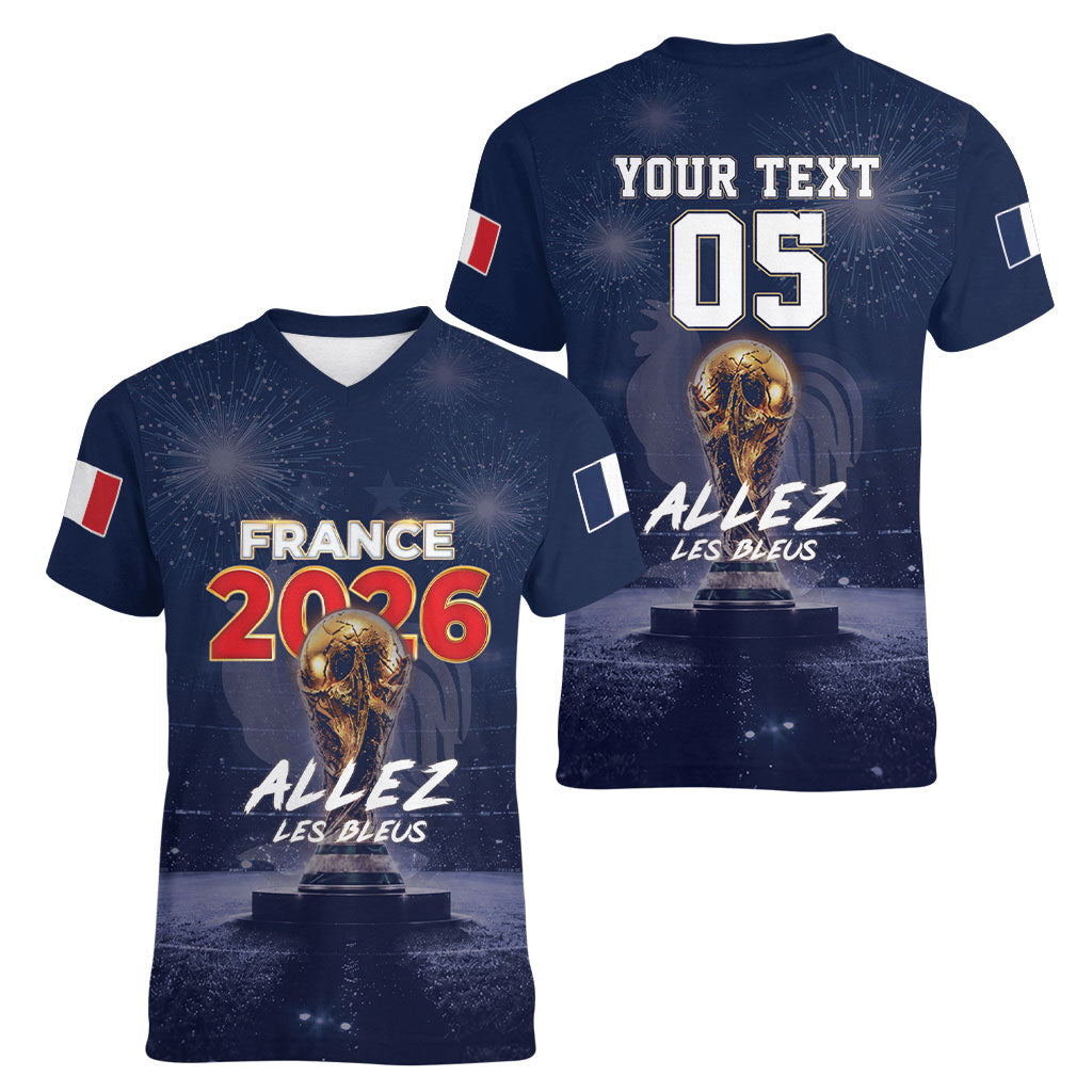 Custom World Football 2026 France Women V-Neck T-Shirt Allez Les Bleus