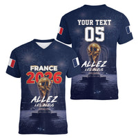 Custom World Football 2026 France Women V-Neck T-Shirt Allez Les Bleus
