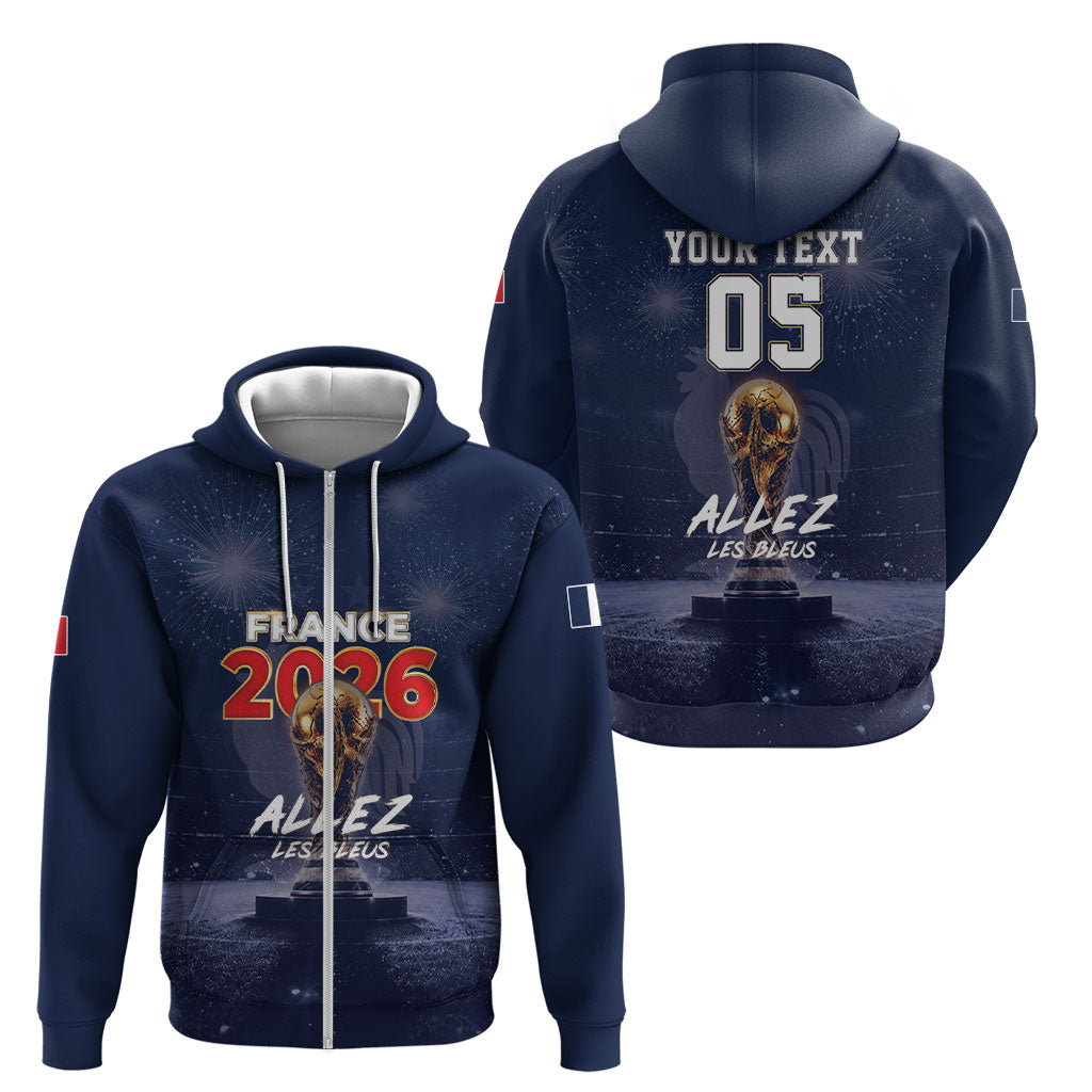 Custom World Football 2026 France Zip Hoodie Allez Les Bleus