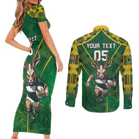 Custom South Africa Rugby 2024 Couples Matching Short Sleeve Bodycon Dress and Long Sleeve Button Shirt Go Bokke African Pattern LT05 - Wonder Print Shop