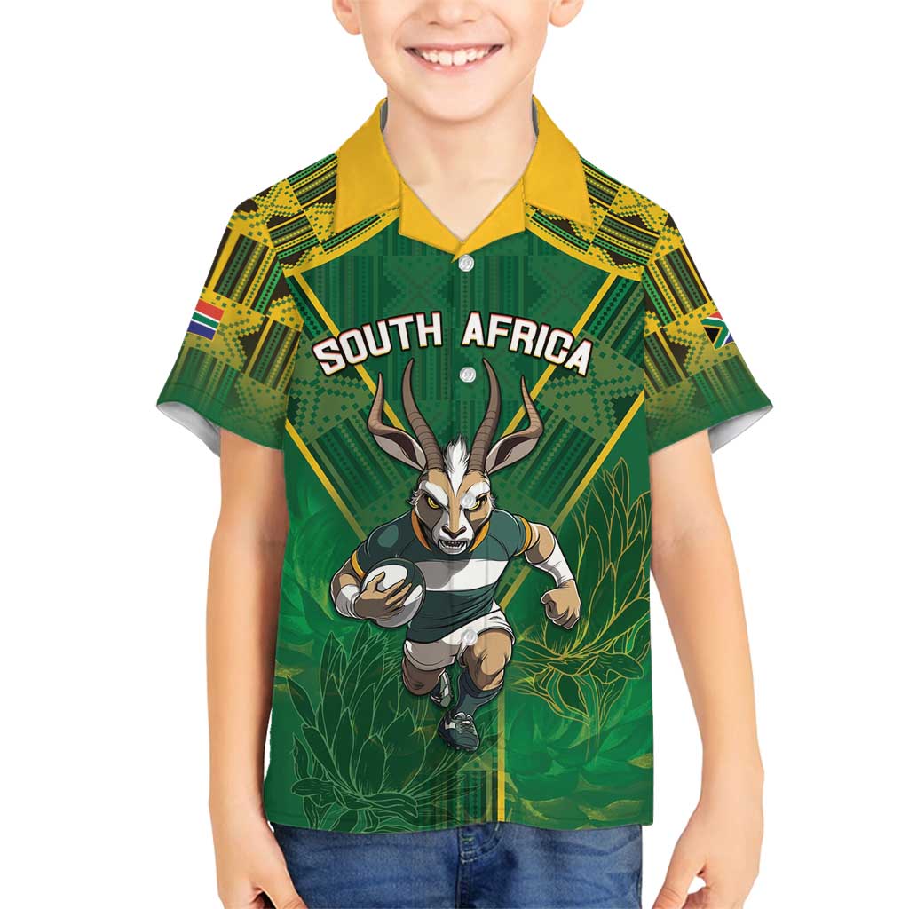 Custom South Africa Rugby 2024 Family Matching Long Sleeve Bodycon Dress and Hawaiian Shirt Go Bokke African Pattern LT05 - Wonder Print Shop