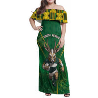 Custom South Africa Rugby 2024 Family Matching Off Shoulder Maxi Dress and Hawaiian Shirt Go Bokke African Pattern LT05 - Wonder Print Shop