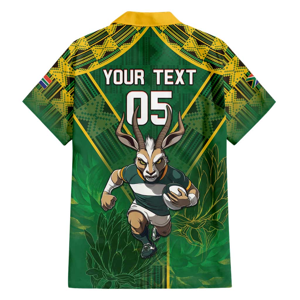 Custom South Africa Rugby 2024 Family Matching Short Sleeve Bodycon Dress and Hawaiian Shirt Go Bokke African Pattern LT05 - Wonder Print Shop