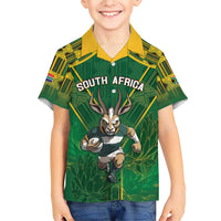 Custom South Africa Rugby 2024 Family Matching Short Sleeve Bodycon Dress and Hawaiian Shirt Go Bokke African Pattern LT05 - Wonder Print Shop