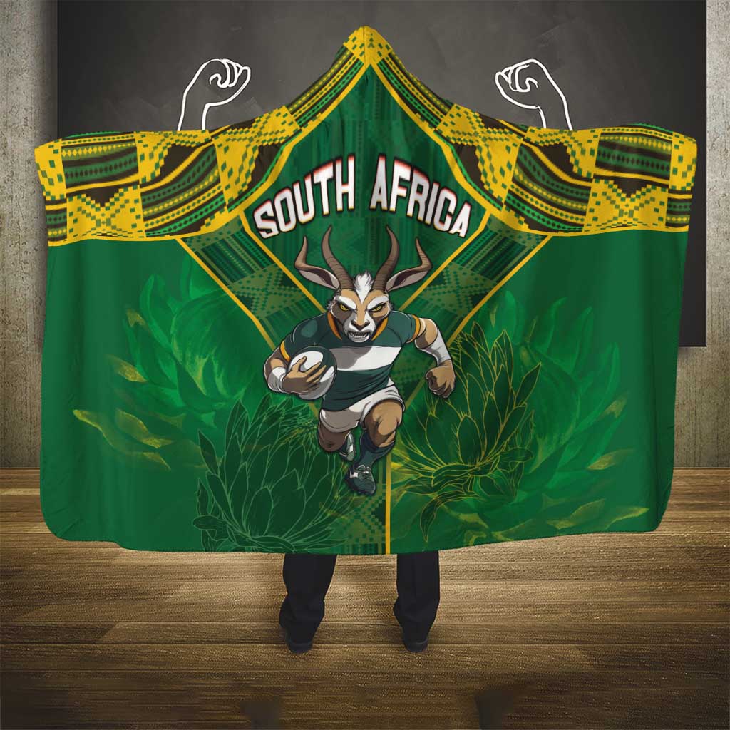 South Africa Rugby 2024 Hooded Blanket Go Bokke African Pattern