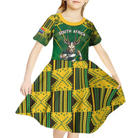 Custom South Africa Rugby 2024 Kid Short Sleeve Dress Go Bokke African Pattern LT05 - Wonder Print Shop