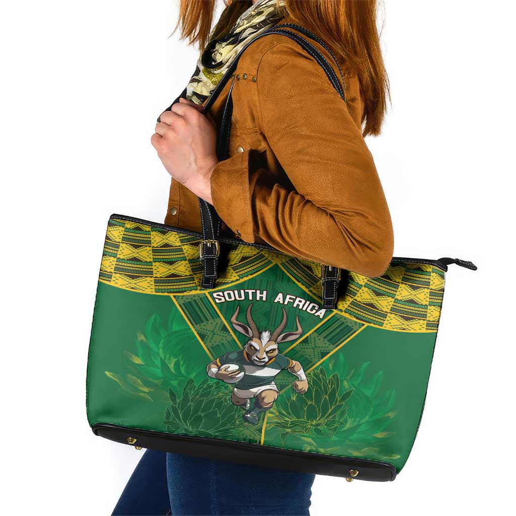 South Africa Rugby 2024 Leather Tote Bag Go Bokke African Pattern LT05 - Wonder Print Shop