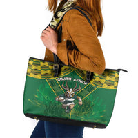 South Africa Rugby 2024 Leather Tote Bag Go Bokke African Pattern LT05 - Wonder Print Shop