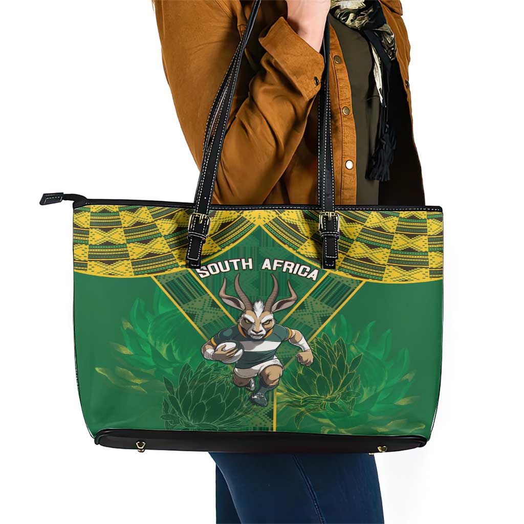 South Africa Rugby 2024 Leather Tote Bag Go Bokke African Pattern LT05 - Wonder Print Shop
