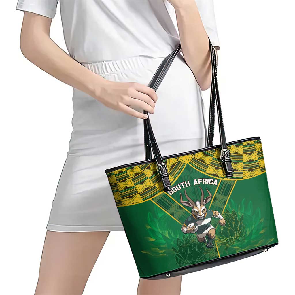 South Africa Rugby 2024 Leather Tote Bag Go Bokke African Pattern LT05 - Wonder Print Shop
