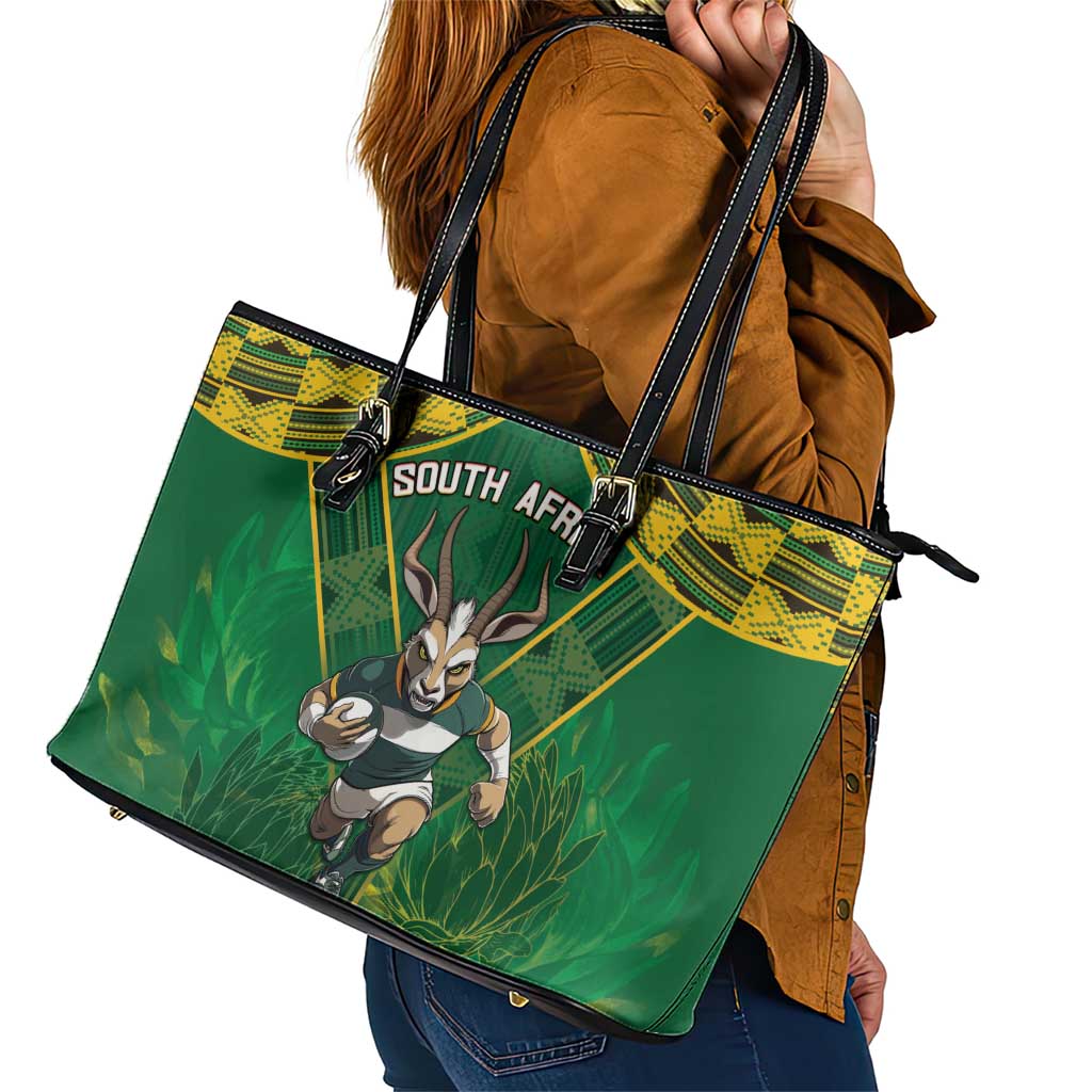 South Africa Rugby 2024 Leather Tote Bag Go Bokke African Pattern LT05 - Wonder Print Shop